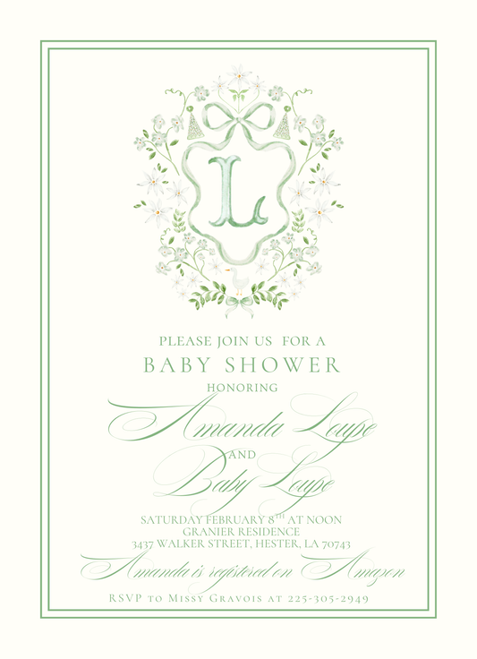 Green Shower Invitation w/Crest
