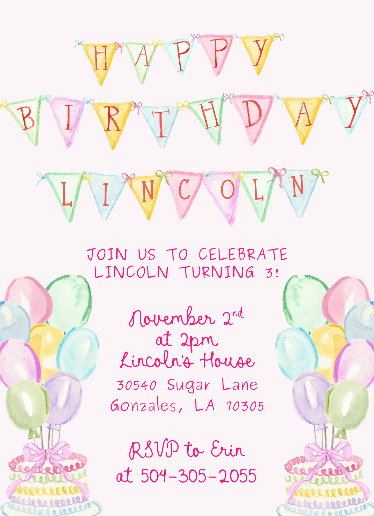 Fun Banner Balloon Birthday Invitation
