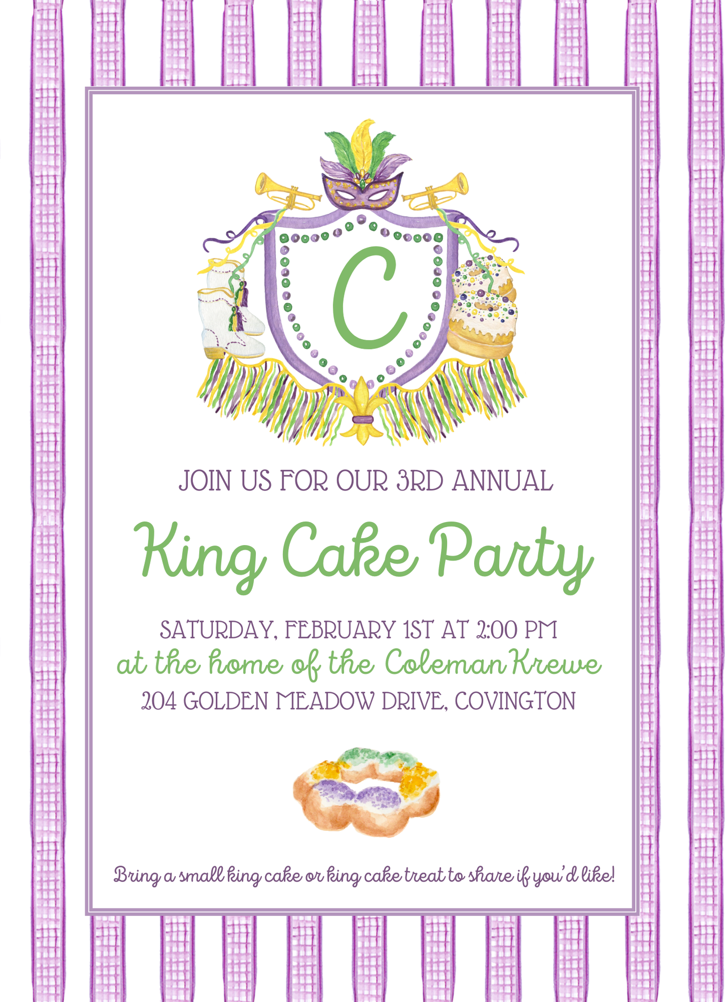 King Cake and Boots Invitation
