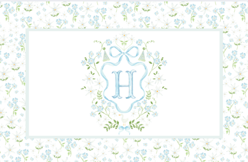Floral Crest- Blues w/Initial