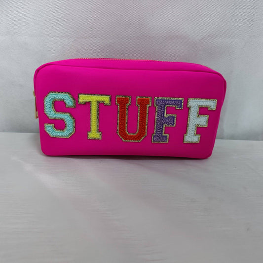Hot Pink Nylon Pouch with STUFF Patches