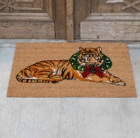 Tiger Wreath Holiday Welcome Mat