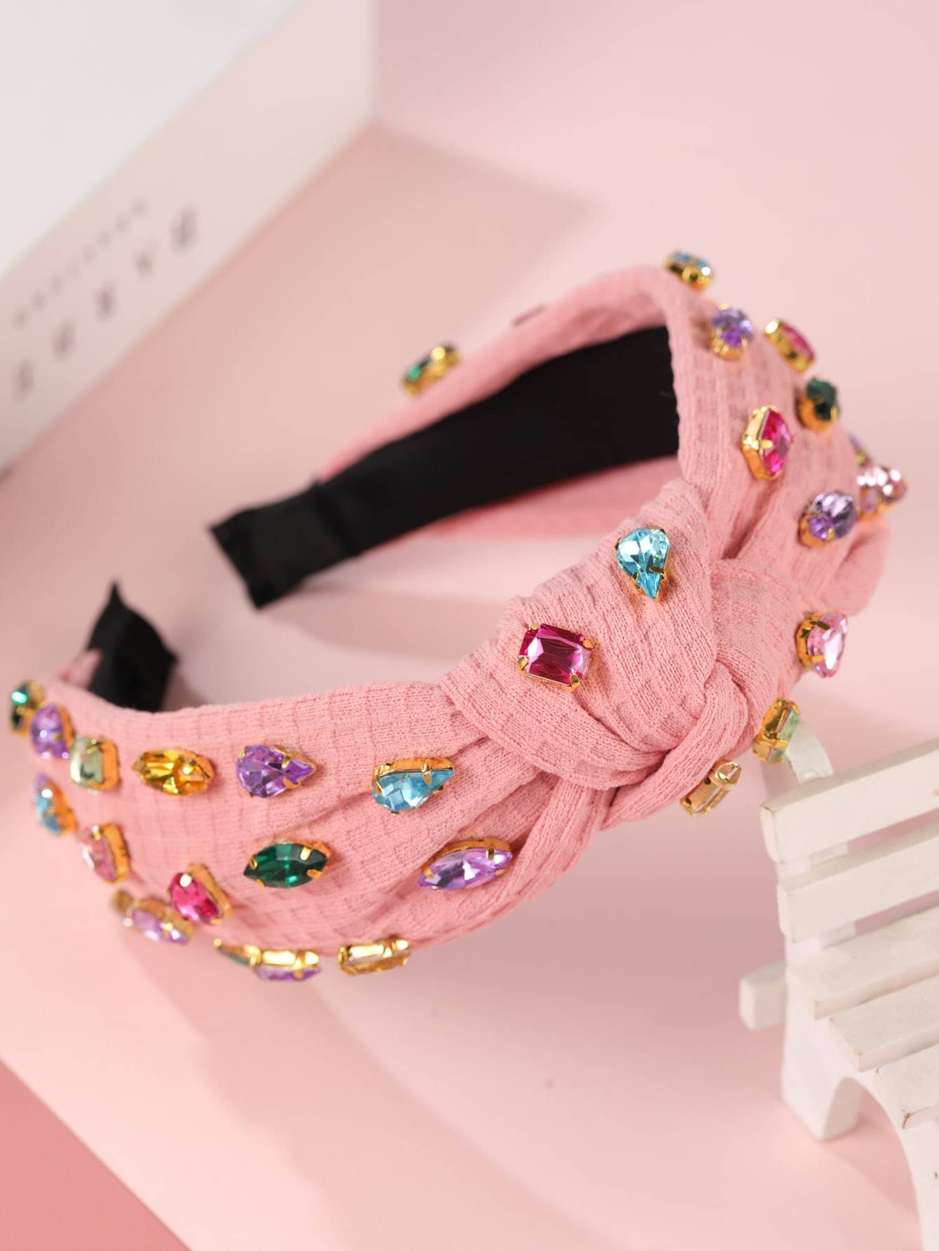 Pink Bejeweled Knot Headband