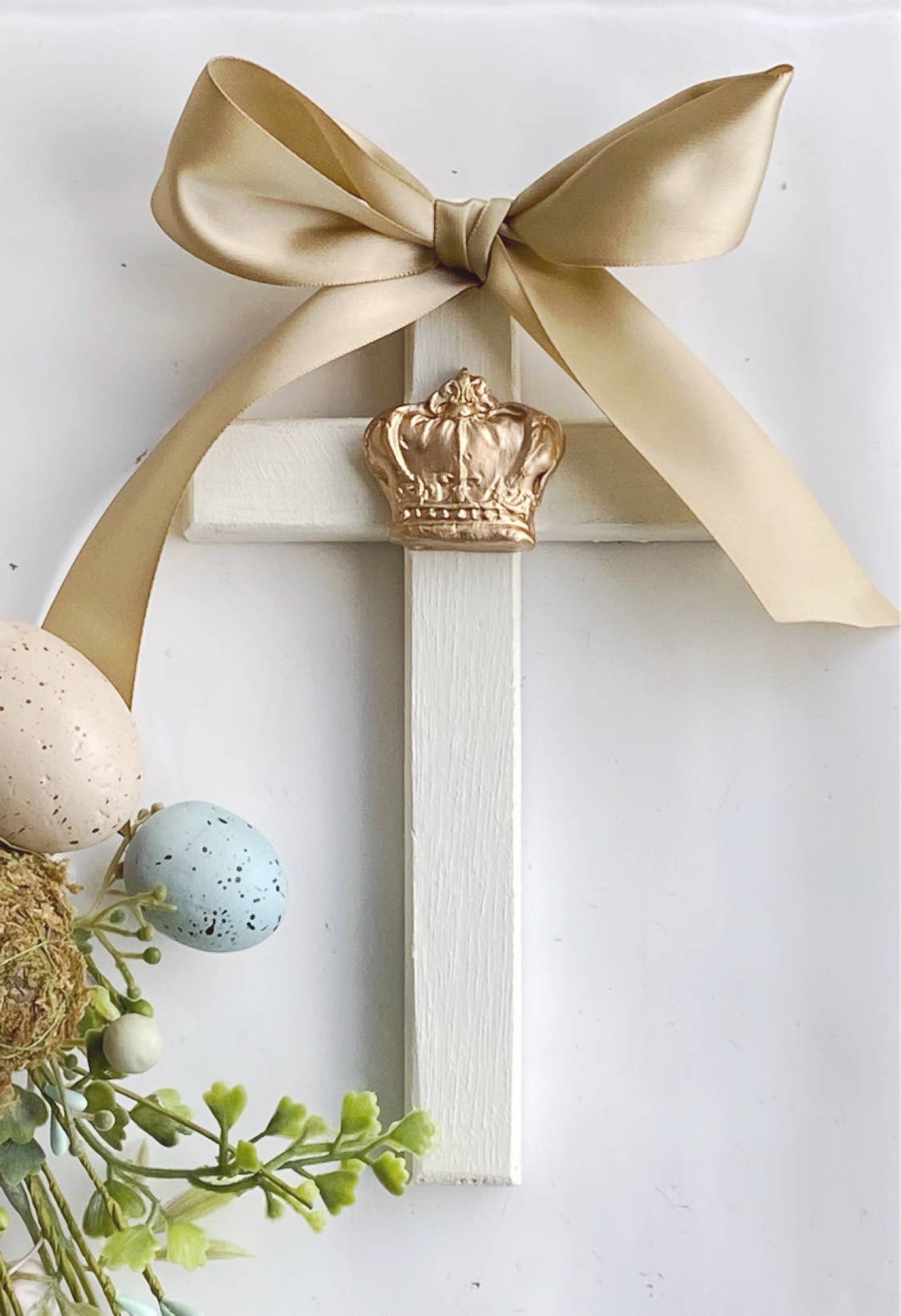 Wooden Gold Gilded Crown Cross